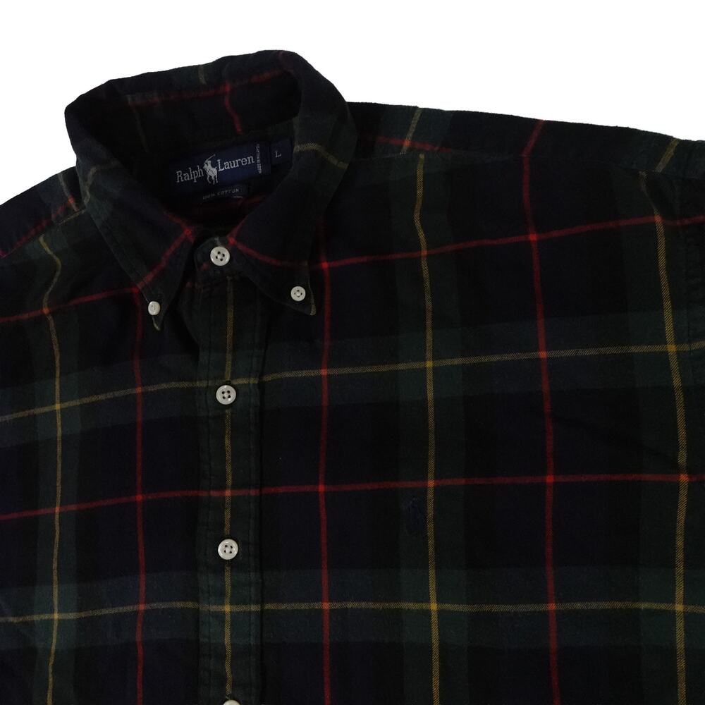 Ralph Lauren Vintage Flannel Outdoor Hiking Button Up Plaid Shirt Men's Large